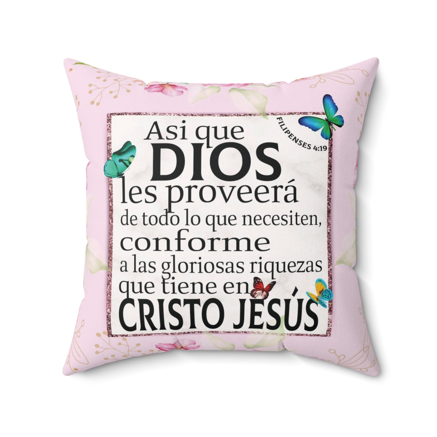 Almohada Cristiana Flores Rosada