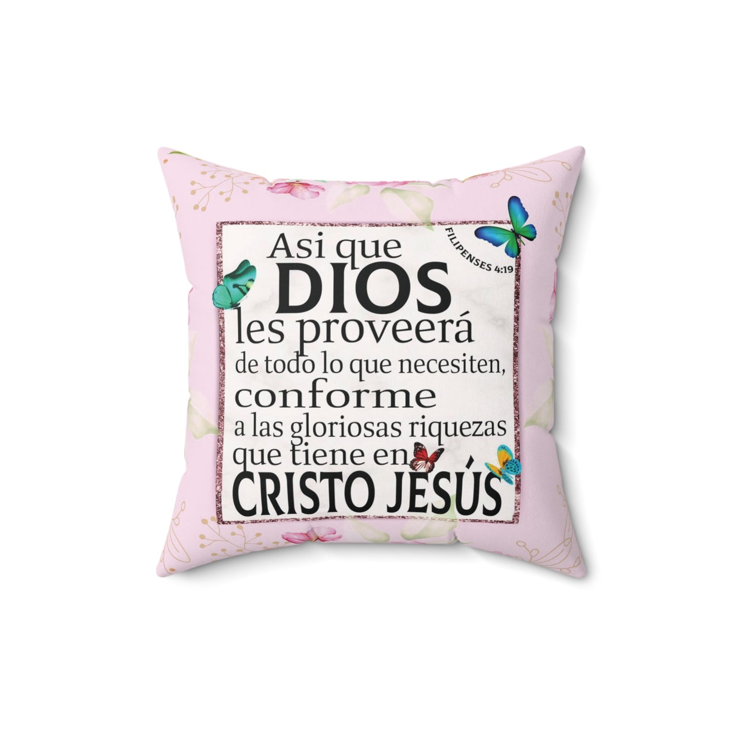 Almohada Cristiana Flores Rosada