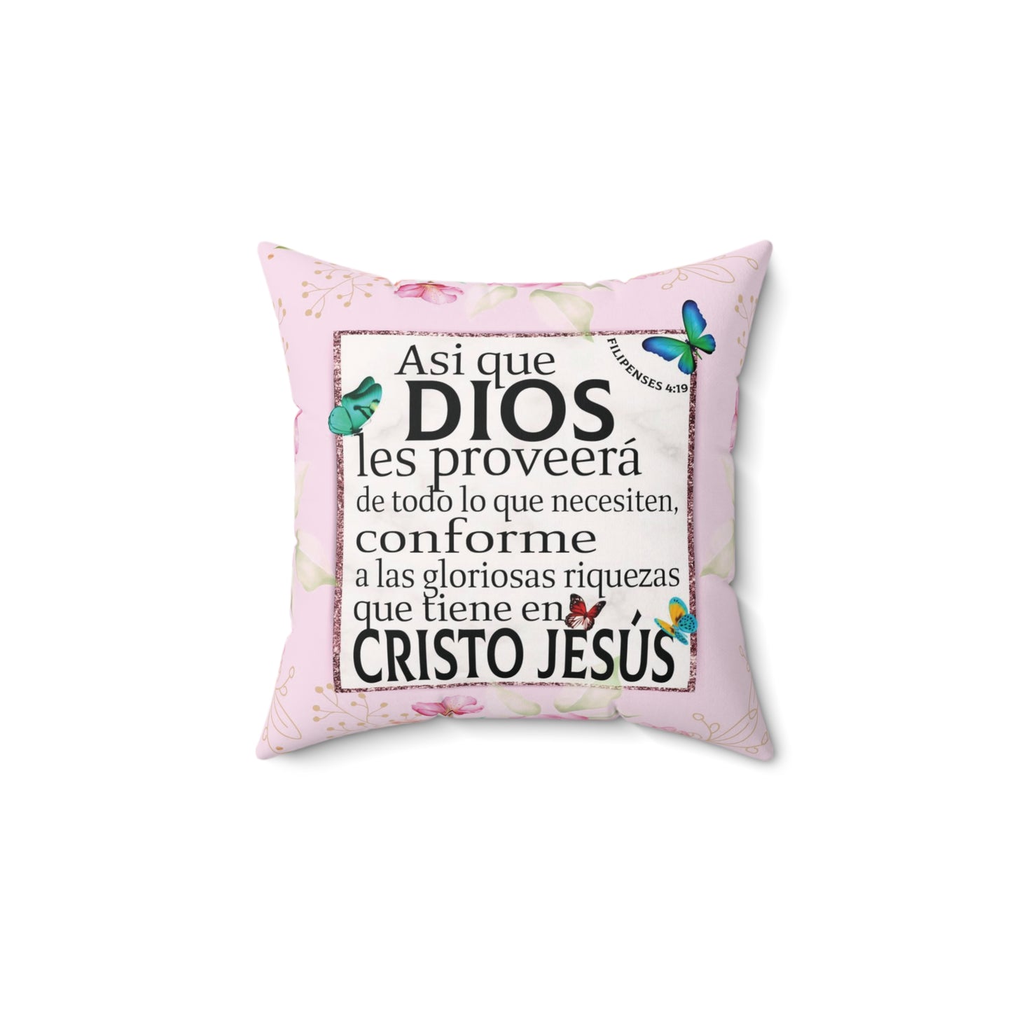 Almohada Cristiana Flores Rosada