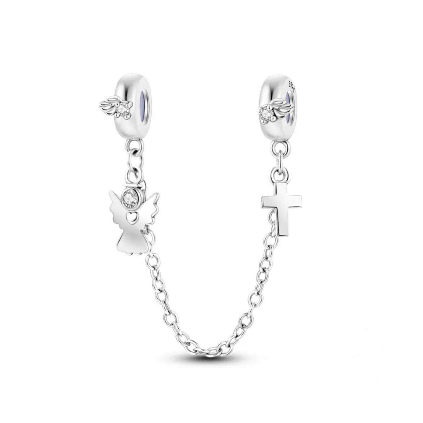 Bracelet, Charm and Safety Chain / Love, Angel e Infinito, Love Forever y Corazón con Piedra Rosada en Medio